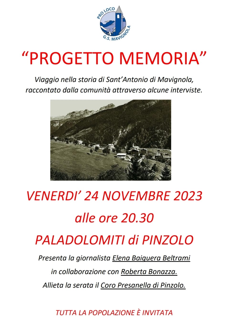 Paladolomiti Venerdì 24 novembre ore 20.30: “Progetto Memoria”