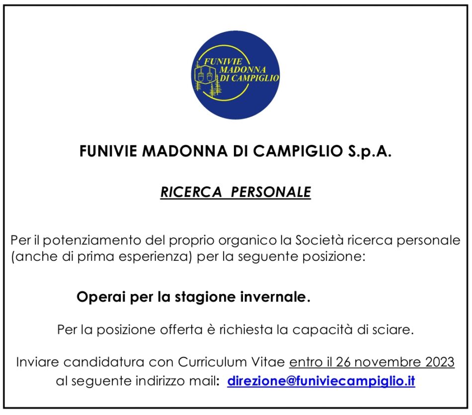 Funivie Campiglio cerca personale