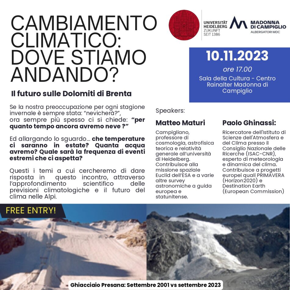 Incontro “Cambiamento climatico: dove stiamo andando? Il futuro sulle Dolomiti di Brenta”
