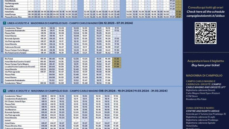 Servizio skibus Madonna di Campiglio inverno 2023/20224