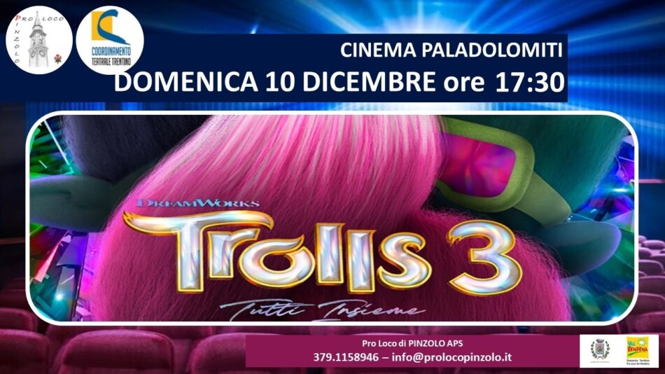 Cinema a Pinzolo: “Trolls 3 Tutti insieme” Domenica 10 dicembre ore 17.30