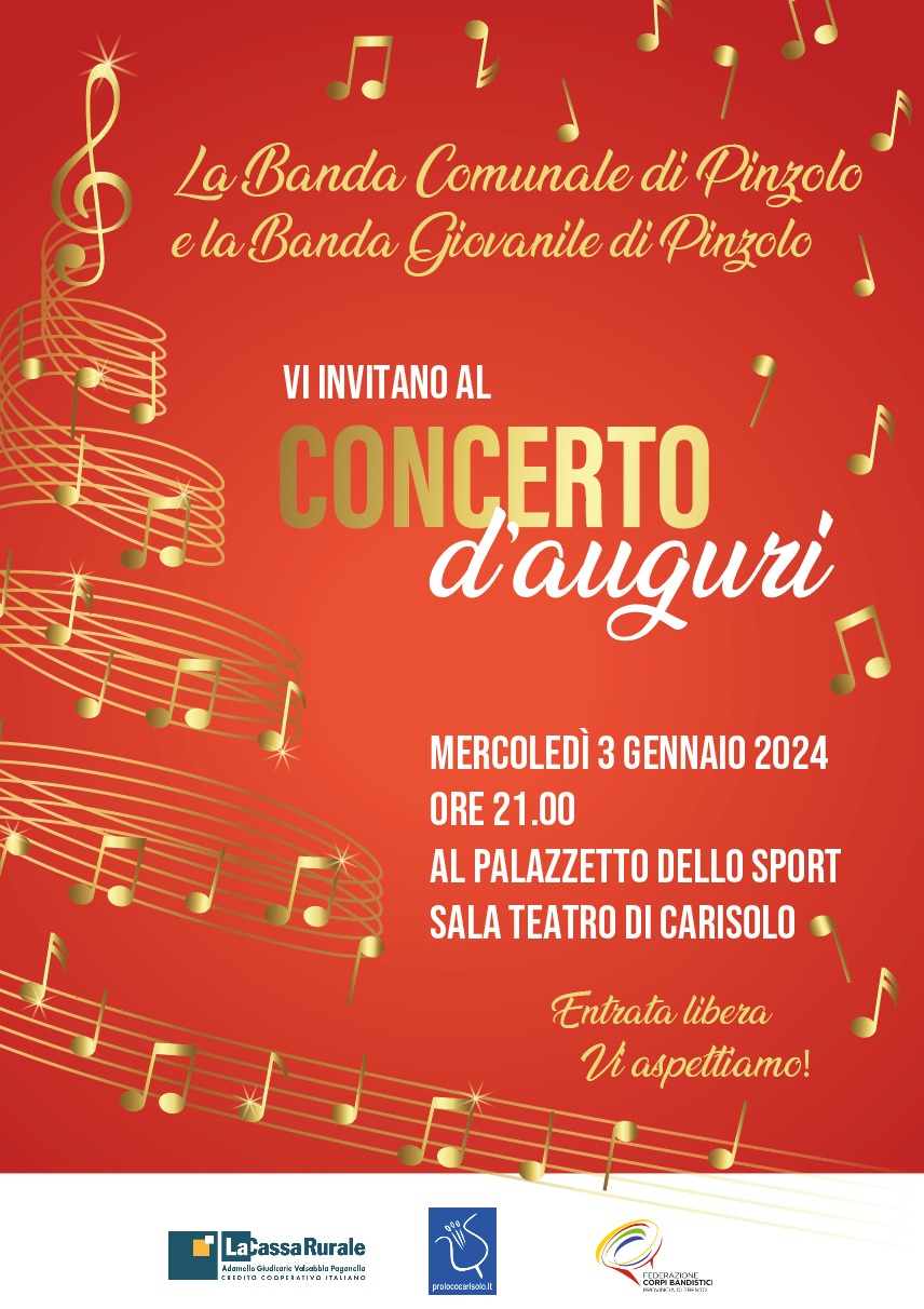 Carisolo – Mercoledì 3 gennaio 2024 “Concerto d’Auguri” con la Banda Comunale e la Banda Giovanile di Pinzolo