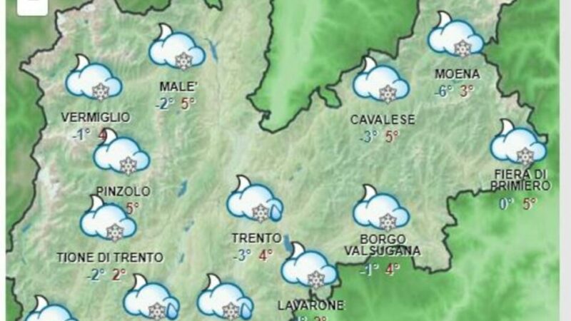 Nevicate deboli o debolissime probabili dal pomeriggio e nella prossima notte