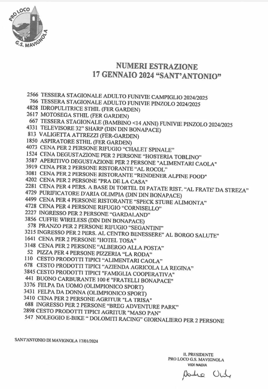 Mavignola: Numeri estrazione 17 gennaio “Sant’Antonio”