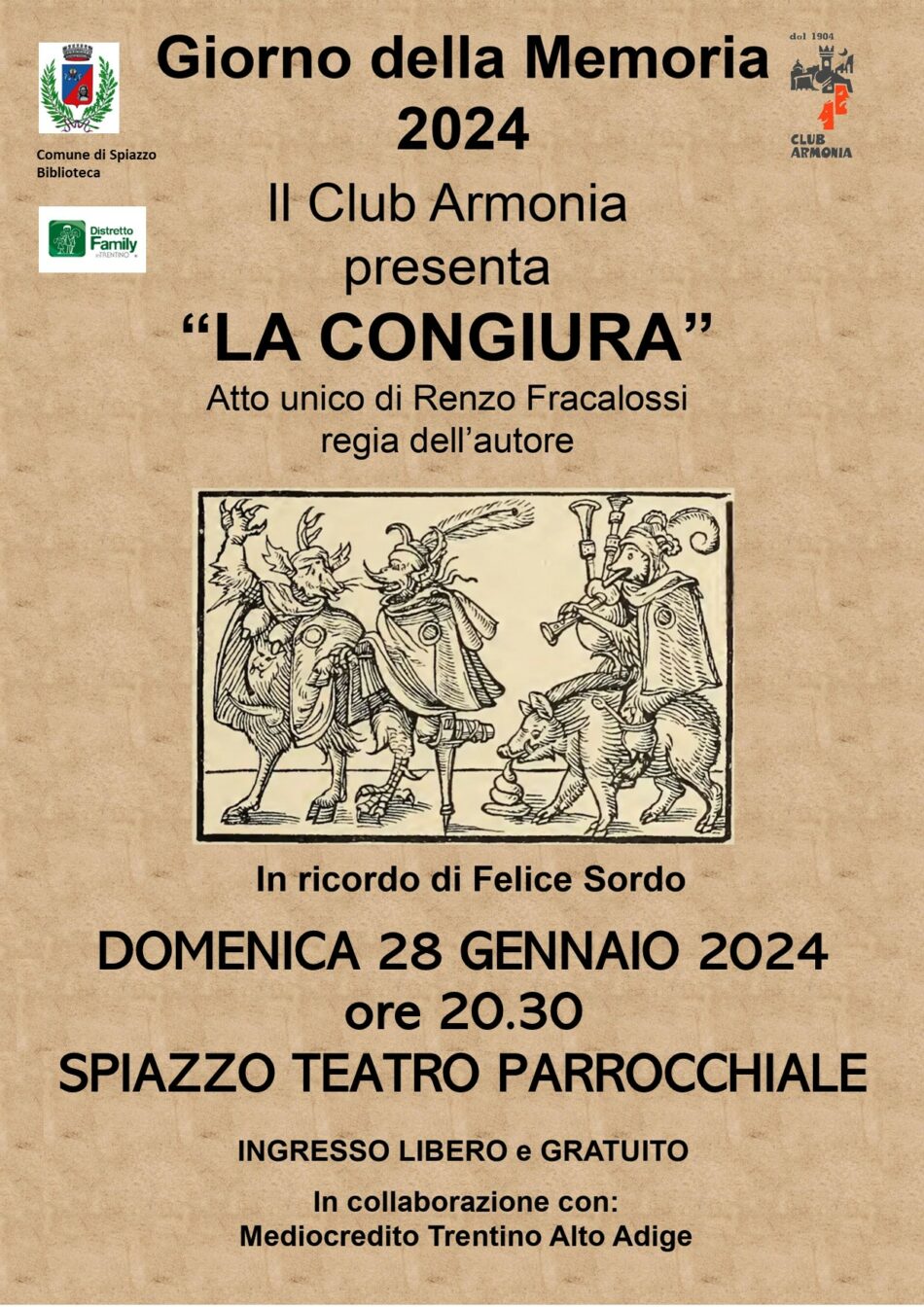 Giorno della Memoria “La congiura” – Spiazzo Rendena 28 gennaio ore 20.30