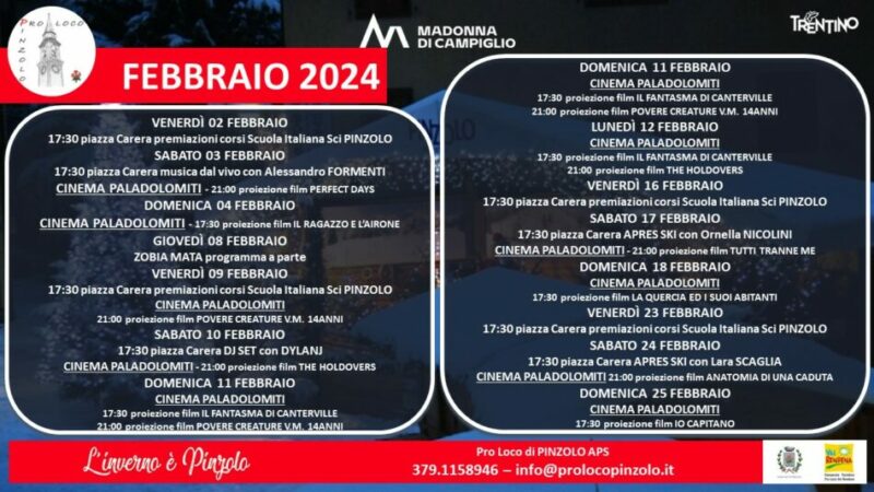 L’inverno è Pinzolo: Programma manifestazioni di febbraio 2024