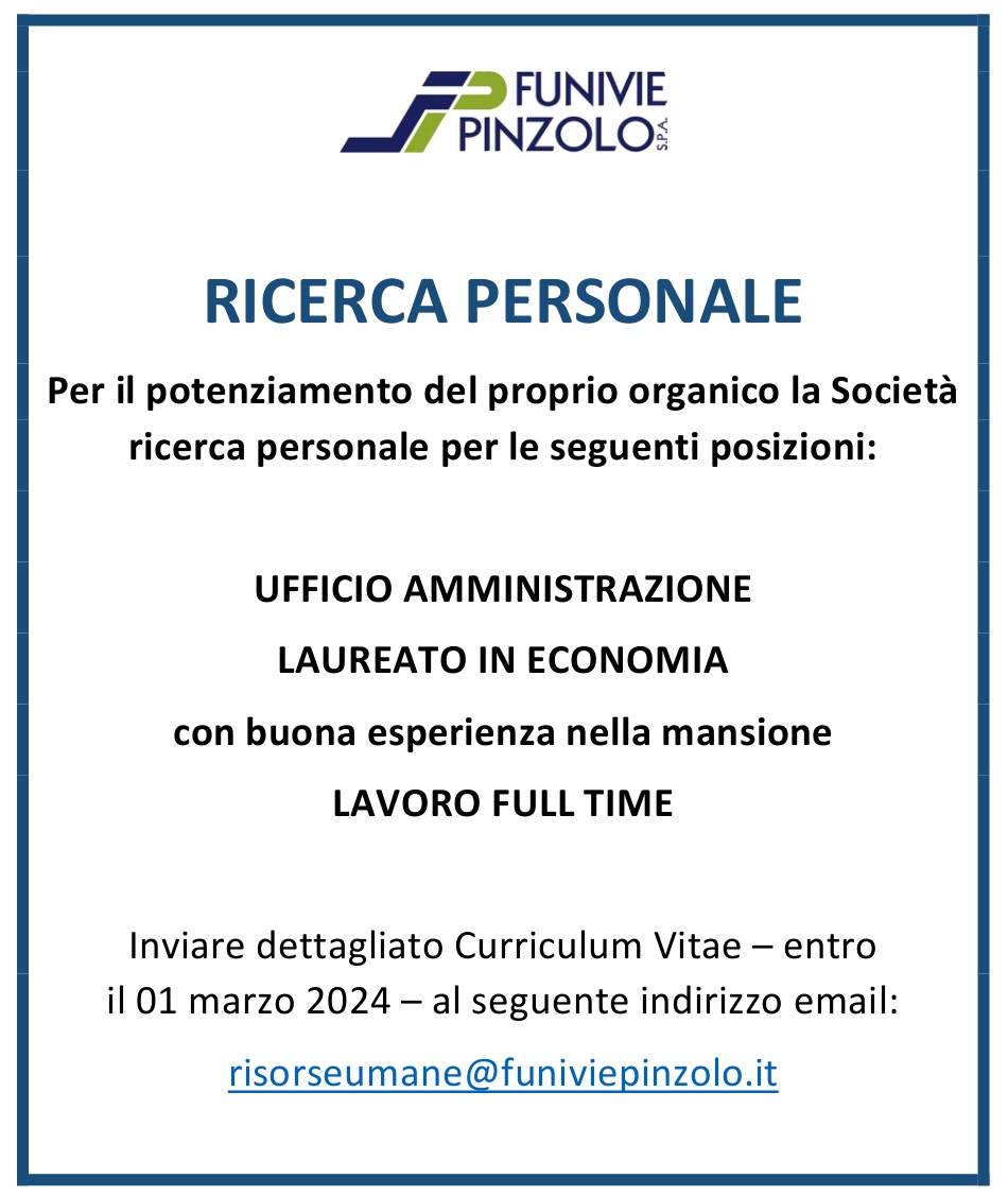Le Funivie Pinzolo ricercano personale