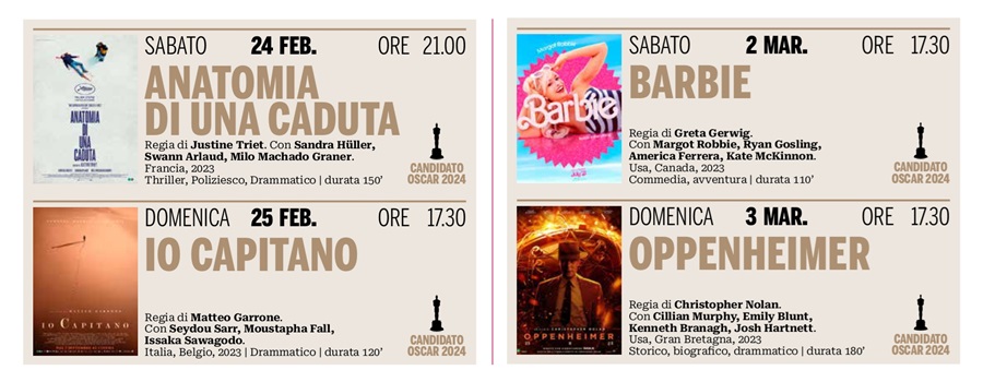 Aspettando gli Oscar 2024 – I grandi film a Pinzolo da Sabato 24 febbraio a Domenica 3 marzo