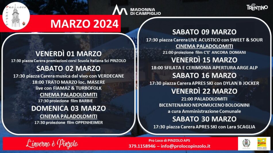 L’inverno è Pinzolo – Programmazione Marzo 2024