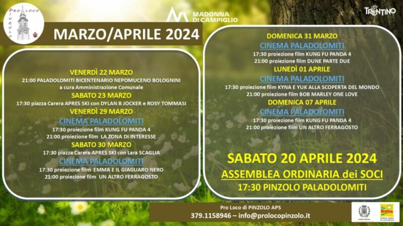 Programmazione Pro Loco Pinzolo Marzo/aprile 2024