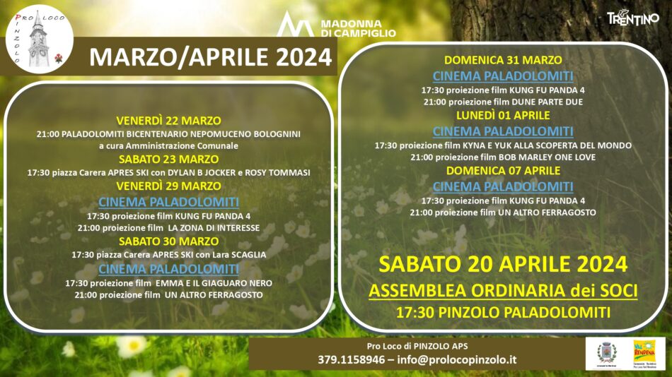 Programmazione Pro Loco Pinzolo Marzo/aprile 2024