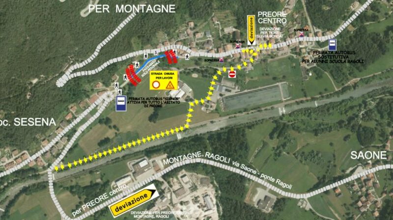 Chiusura S.P. 34 (Via Filippo Serafini) a Preore tra la rotatoria e il bivio per Montagne da lunedì 18 marzo