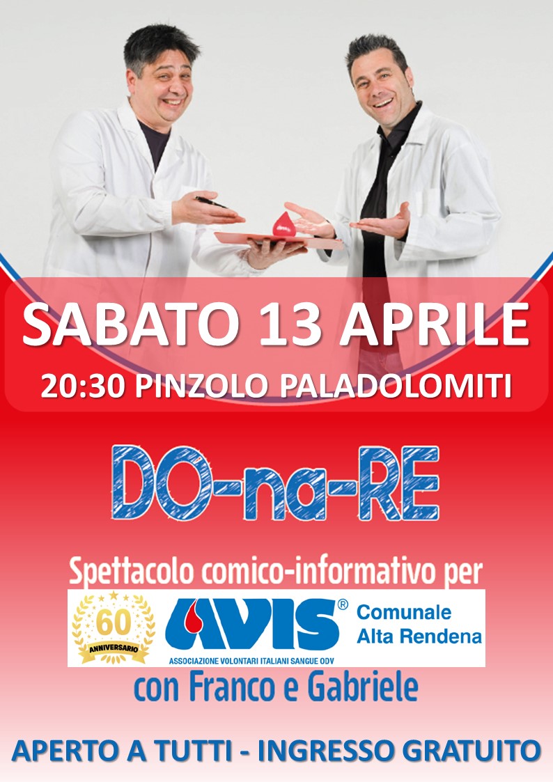 Paladolomiti “Do-na-RE” Spettacolo comico-informatico AVIS – Sabato  13 aprile ore 20.30