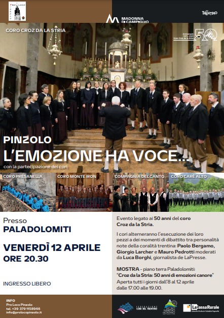 Pinzolo Paladolomiti “L’emozione ha voce” Venerdì 12 aprile ore 20.30