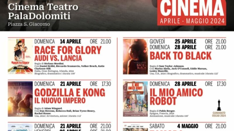 Cinema a Pinzolo – Programmazione aprile/maggio 2024