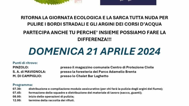 “Giornata ecologica” a Pinzolo, S.A. di Mavignola e Madonna di Campiglio – Domenica 21 aprile 2024