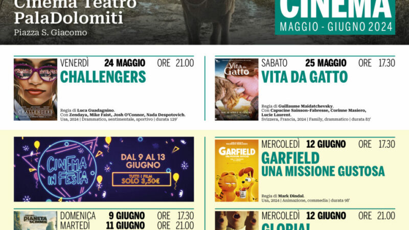 Cinema a Pinzolo: Programmazione maggio/giugno 2024