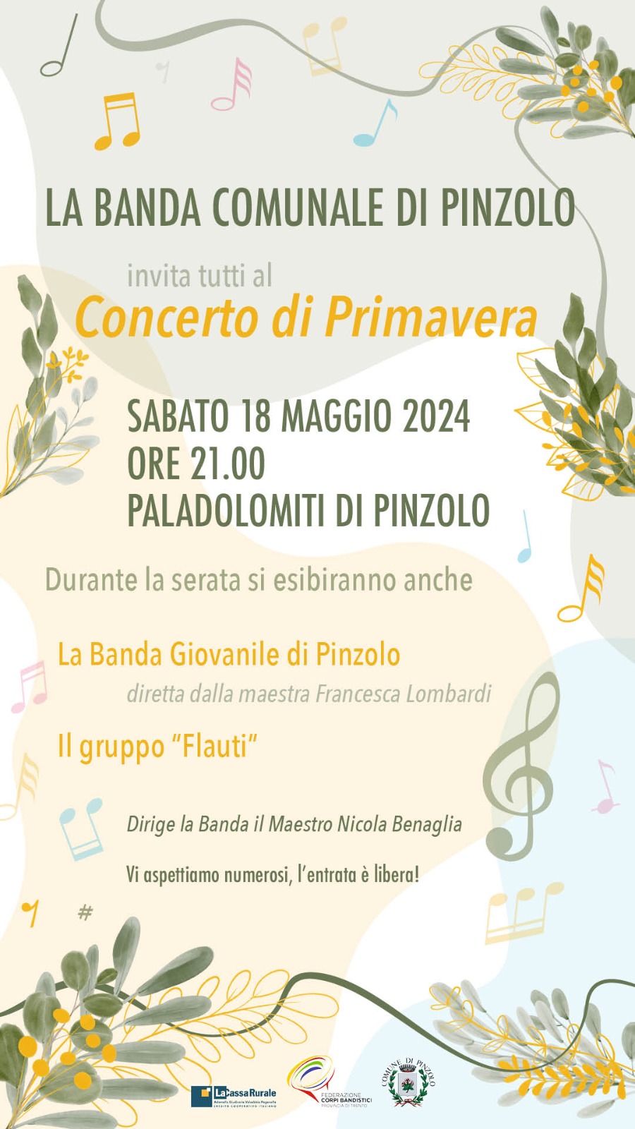 Sabato 18 maggio ore 21 “Concerto di Primavera” della Banda Comunale di Pinzolo al Paladolomiti