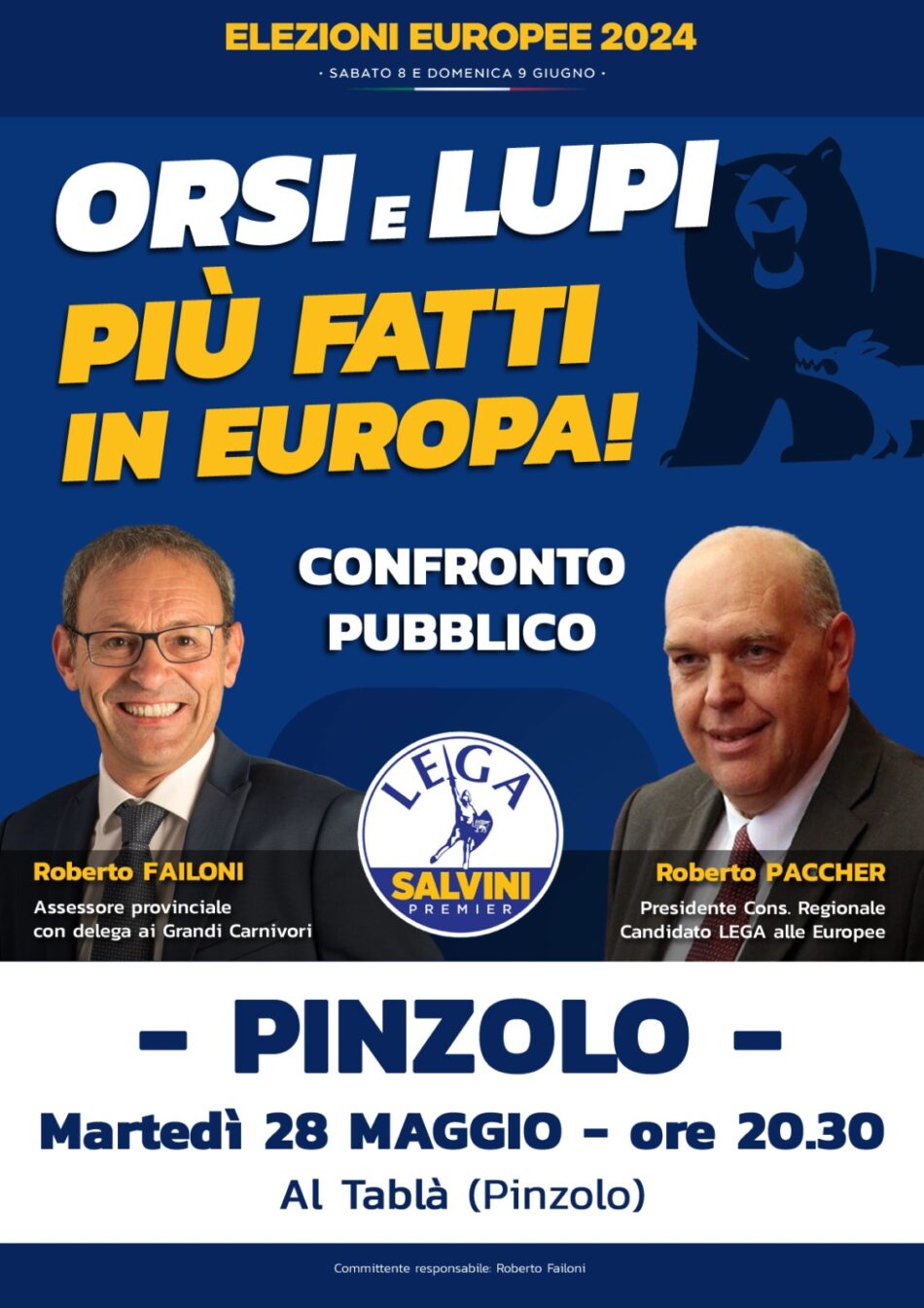“Orsi e lupi” – Confronto pubblico a Pinzolo – Martedì 28 maggio ore 20.30 Al Tablà
