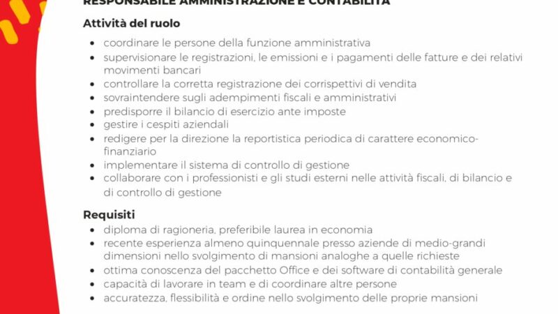 La Cooperativa di Pinzolo sta cercando un responsabile amministrativo da inserire in pianta organica a tempo indeterminato