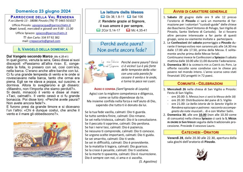 Avvisi Parrocchiali – dal 22 al 30 giugno 2024