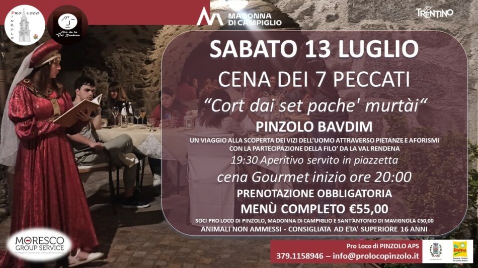 Pinzolo – “Cena dei 7 peccati capitali” Sabato 13 luglio a Baldino