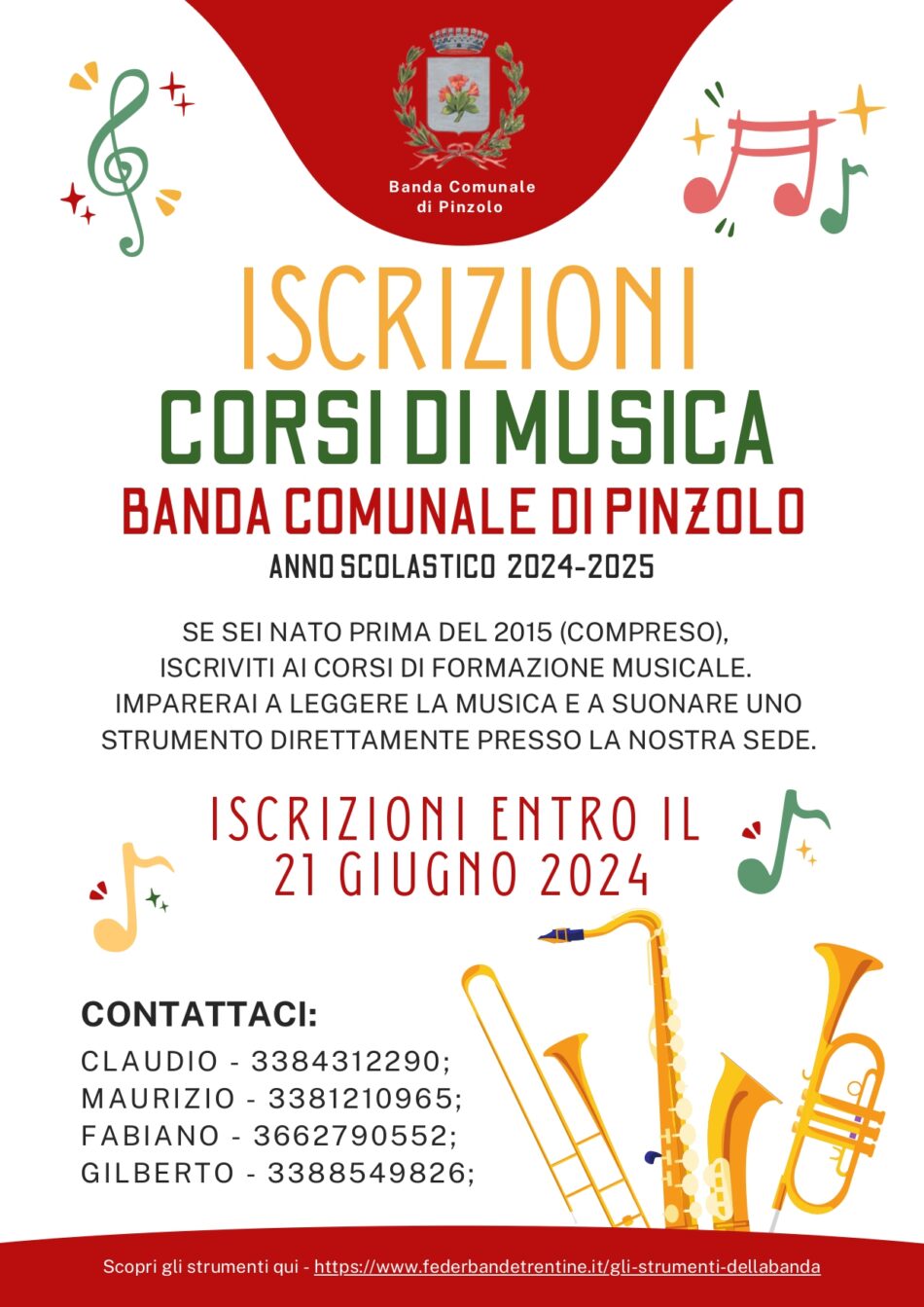 Iscrizione “Corsi di Musica” organizzati dalla Banda Comunale di Pinzolo