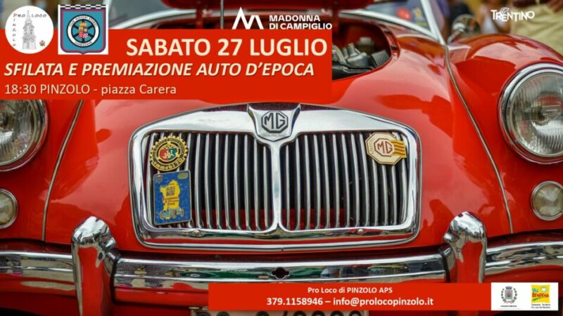 Pinzolo Sabato 27 luglio ore 18: “Sfilata e premiazione di auto d’epoca” in piazza Carera
