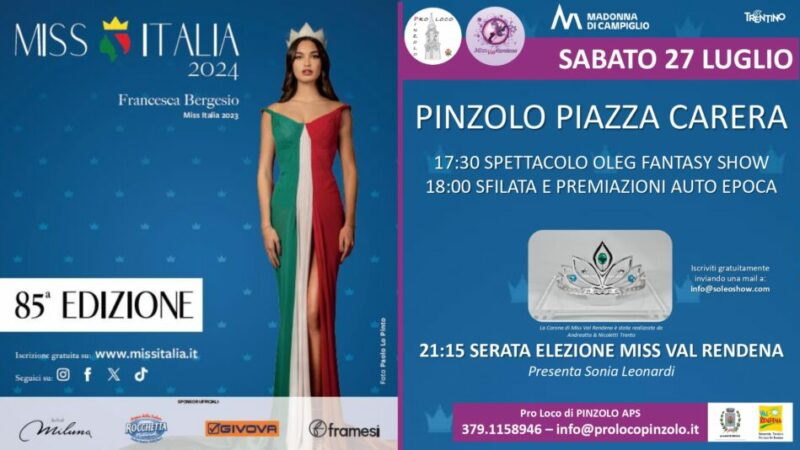 Sabato 27 luglio ore 21.15 – Selezione provinciale MISS ITALIA 2024 in piazza Carera