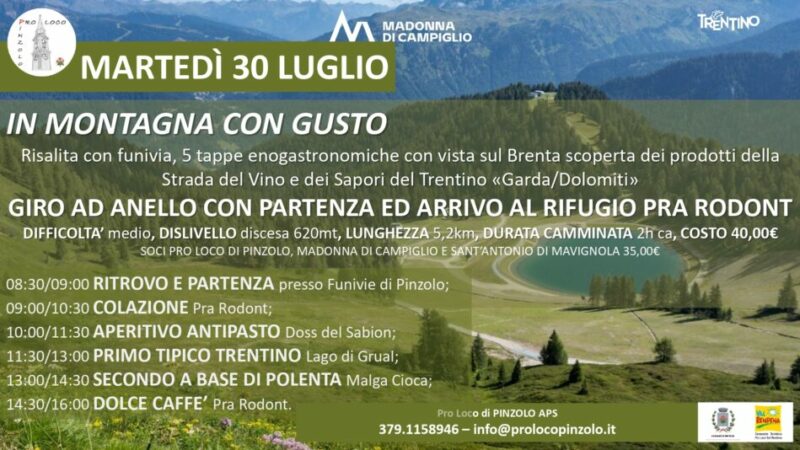 Martedì 30 luglio “In montagna con gusto” Giro ad anello con partenza ed arrivo al rifugio Prà Rodont