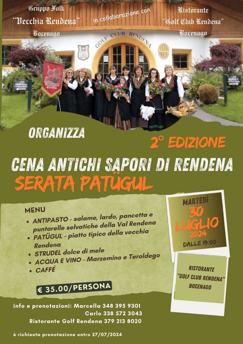 Bocenago 30 luglio: “Cena antichi sapori di Rendena Serata Patugul”