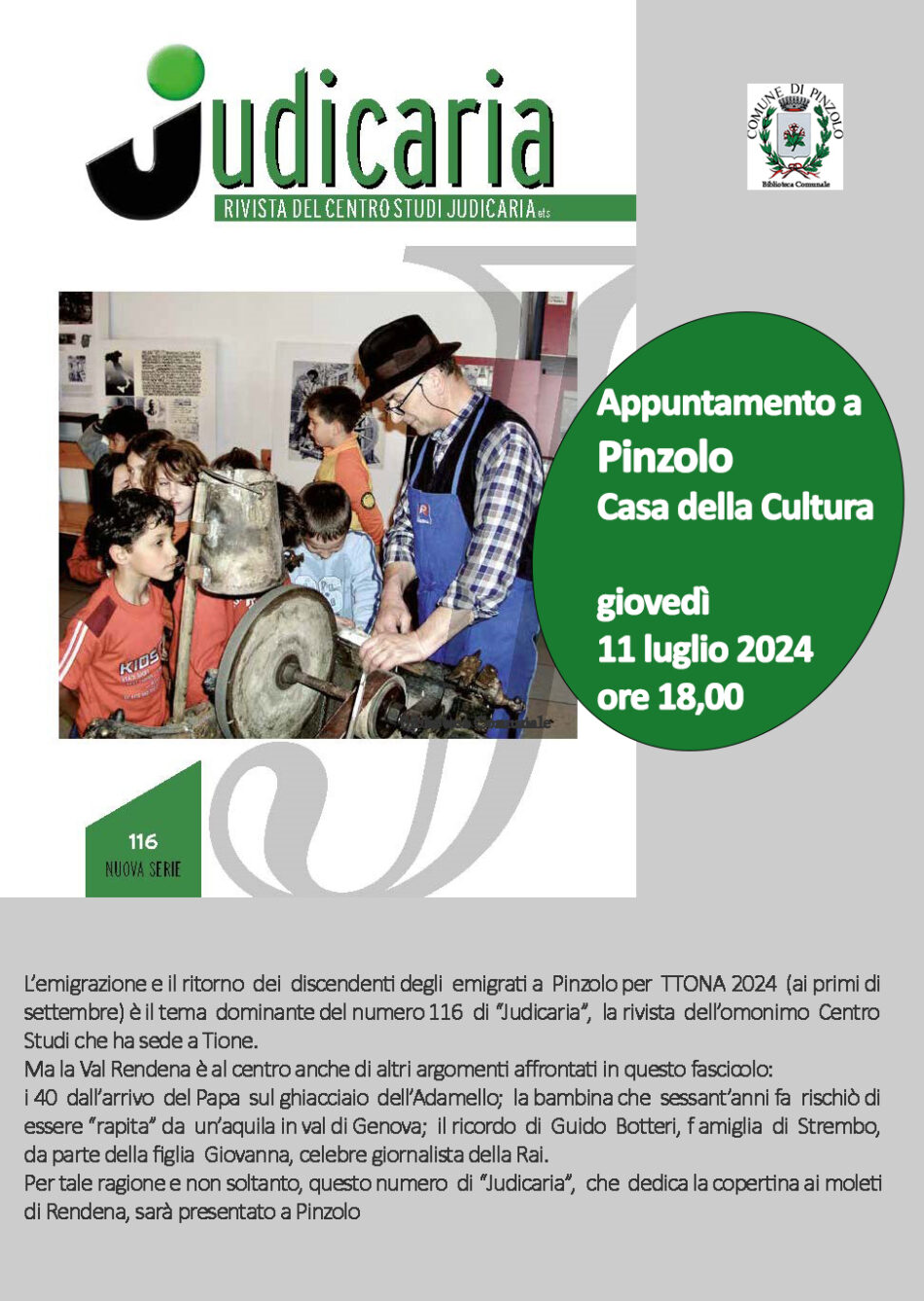 Pinzolo Casa della Cultura Giovedì 11 luglio ore 18: Presentazione del n. 116 di Judicaria