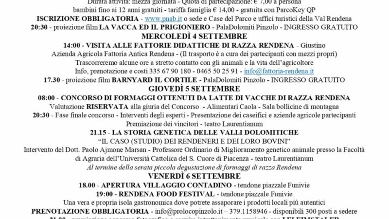 Pro Loco Pinzolo: Manifestazioni dal 2 all’8 settembre 2024