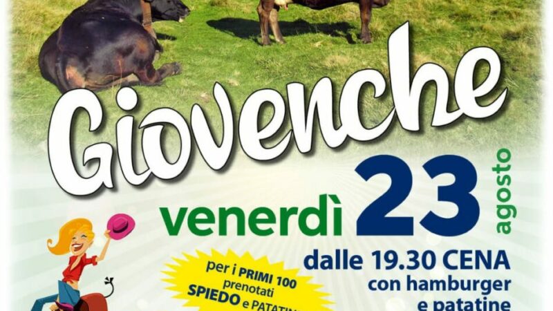 Giustino Venerdì 23 agosto “Aspettando Giovenche 2024” dalle 19.30