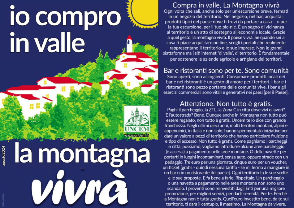“IO COMPRO IN VALLE, LA MONTAGNA VIVRA’”. UNCEM IN AZIONE PER FERRAGOSTO [E NON SOLO]