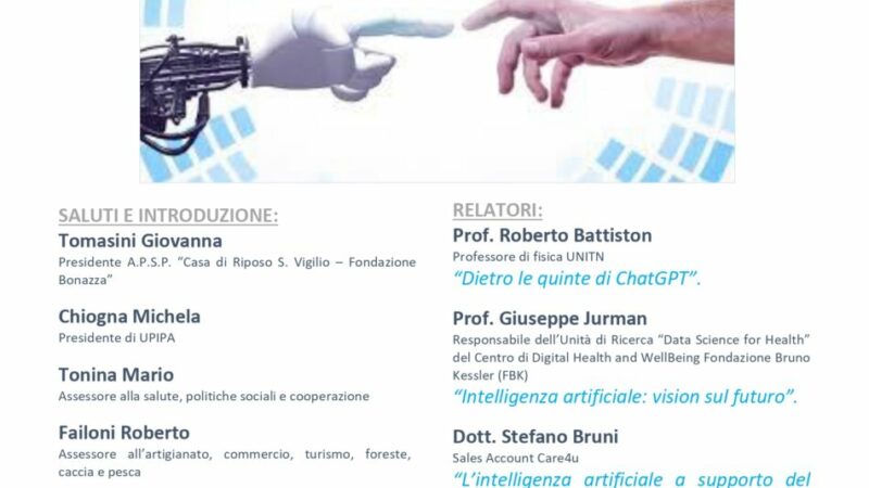 Spiazzo 1 ottobre: CONVIVENZA UOMO – INTELLIGENZA ARTIFICIALE: QUALI PROSPETTIVE PER IL FUTURO