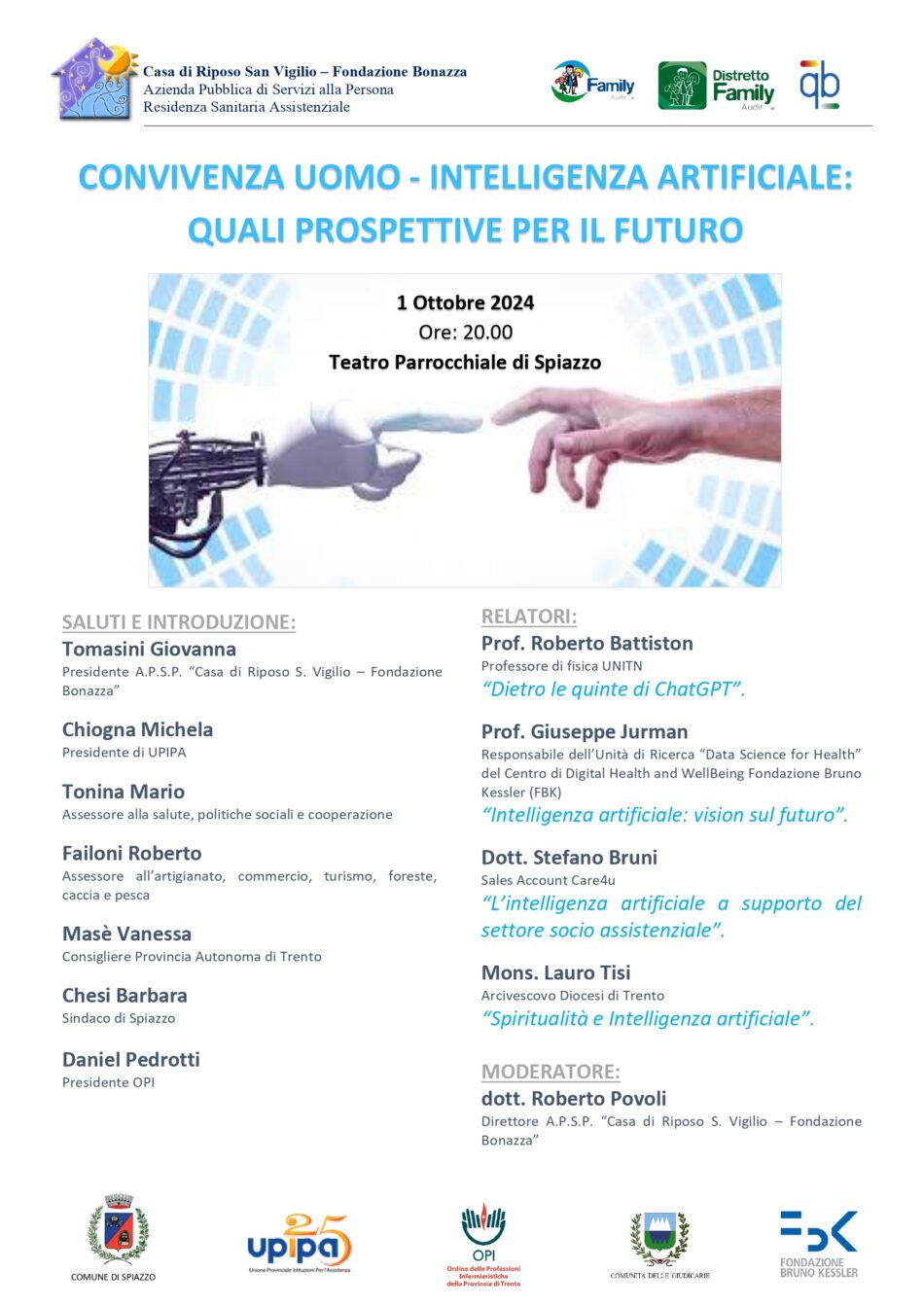Spiazzo 1 ottobre: CONVIVENZA UOMO – INTELLIGENZA ARTIFICIALE: QUALI PROSPETTIVE PER IL FUTURO