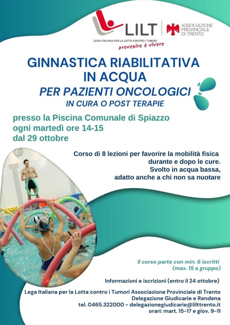 Piscina di Spiazzo “Ginnastica riabilitativa in acqua per pazienti oncologici in cura o post terapie”