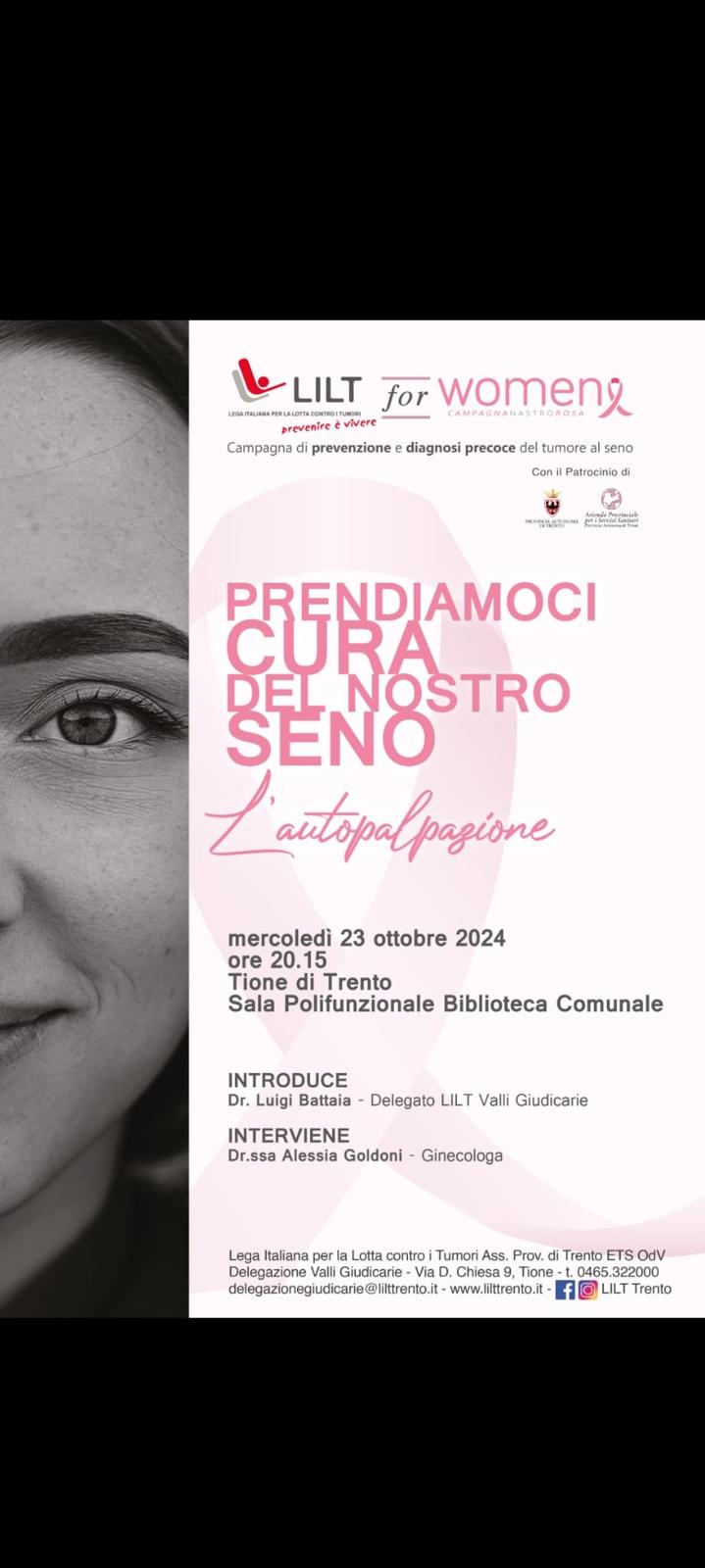Tione Mercoledì 23 ottobre “Riprendiamoci cura del nostro seno”