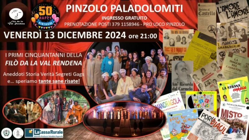 Pinzolo Paladolomiti Venerdi 13 dicembre ore 21 “I primi 50 anni della Filo’ da la val Rendena”