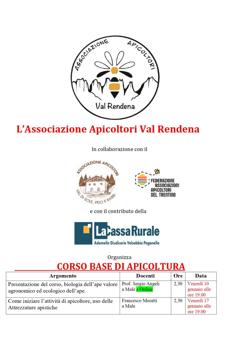 Val Rendena – Corso base di Apicoltura