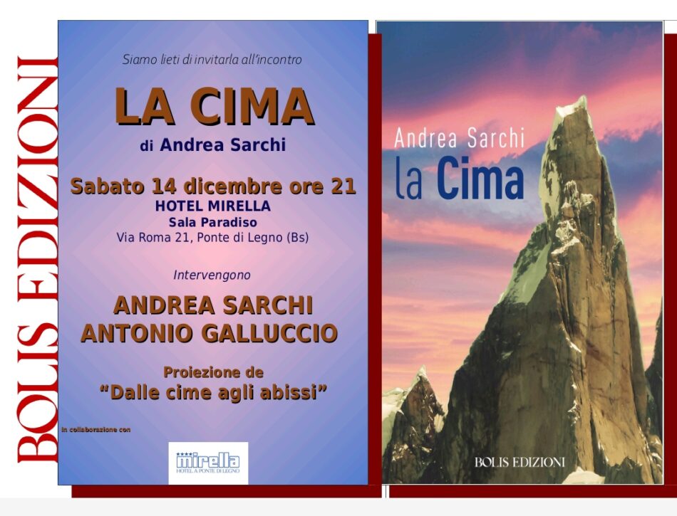 Ponte di Legno Sabato 14 dicembre ore 21 Presentazione del libro “La cima” di Andrea Sarchi