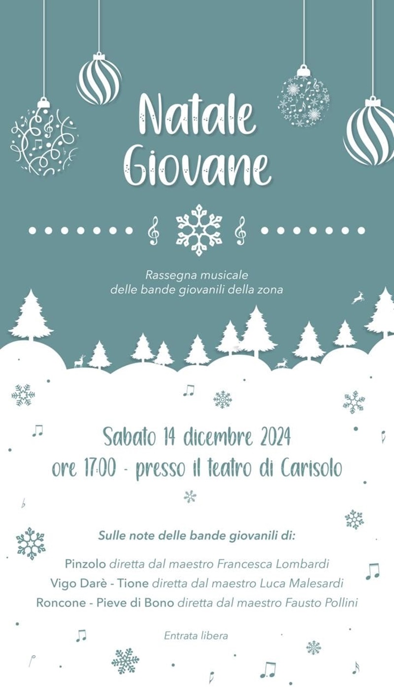 Teatro di Carisolo Sabato 14 dicembre ore 17 “Natale Giovane” Rassegna musicale delle bande giovanili della zona