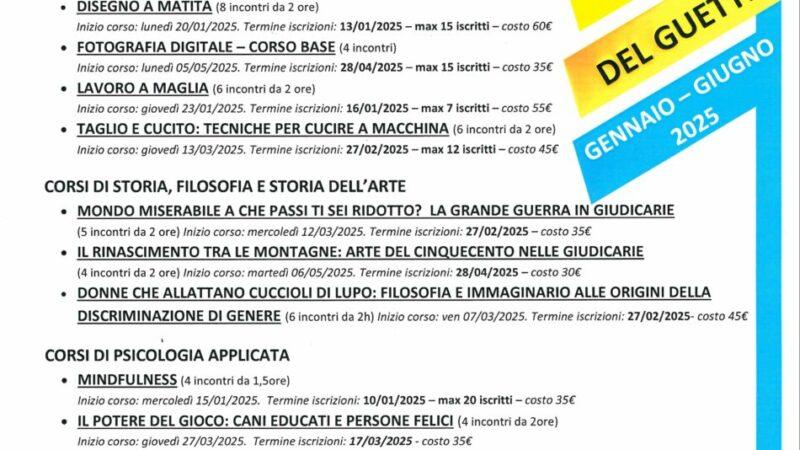 Tione “I Corsi  liberi del Guetti” gennaio-giugno 2025