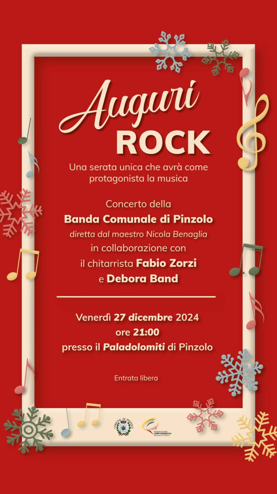 Pinzolo Venerdi 27 dicembre ore 21 “Auguri rock” con la Banda Comunale di Pinzolo