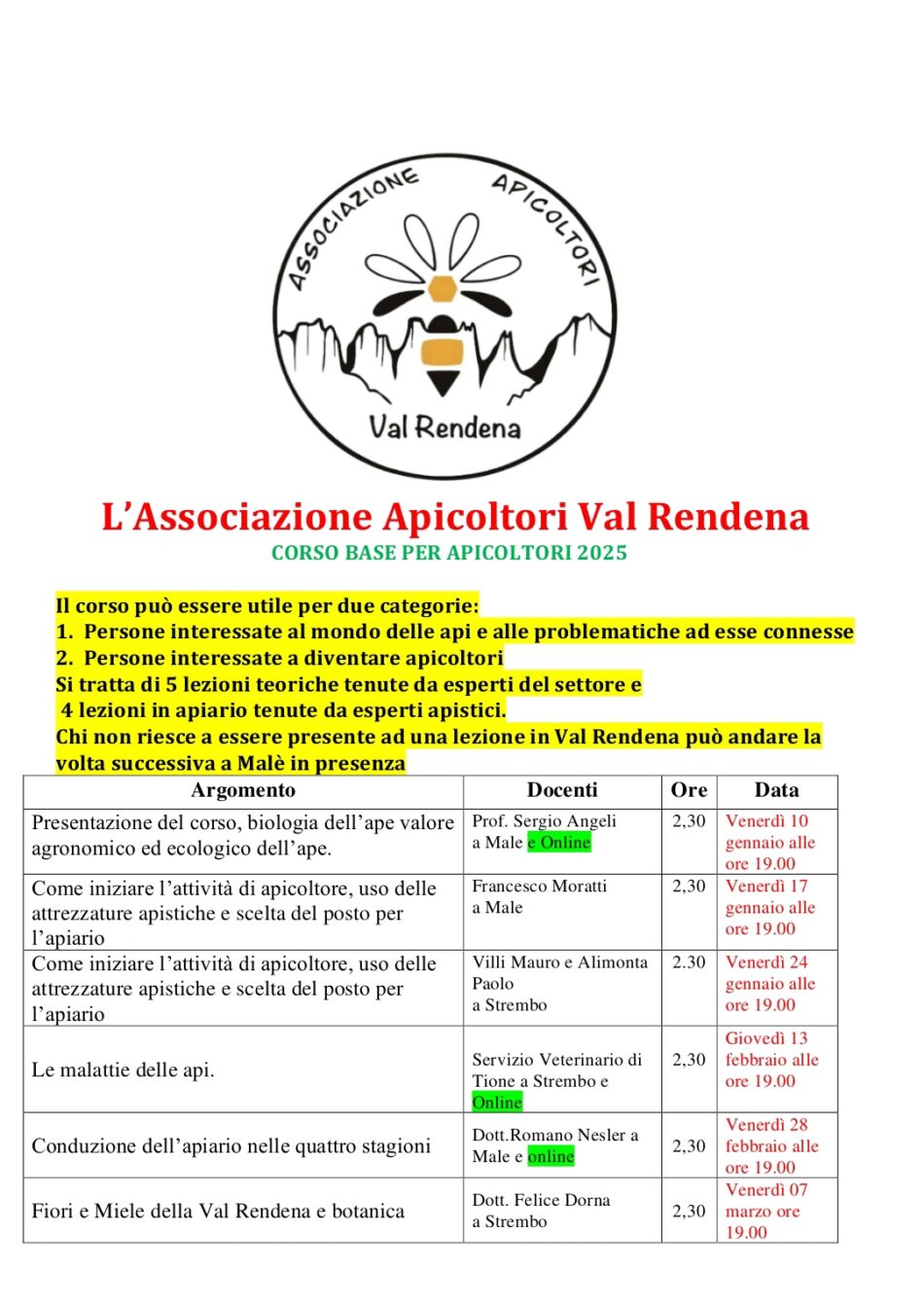 Corso base per apicoltori 2025