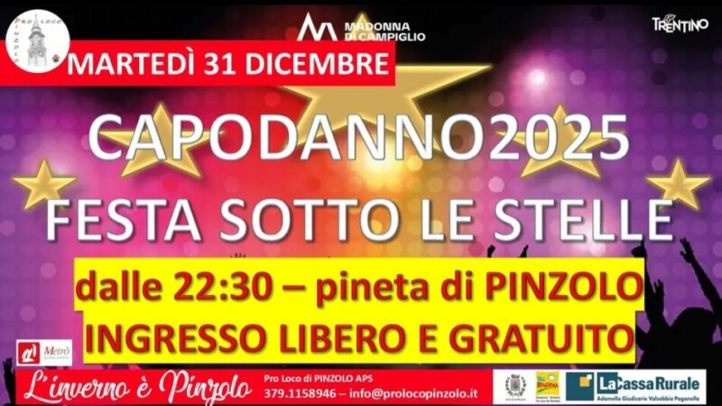 Torna in Pineta a Pinzolo il “Capodanno di Pinzolo 2025 – Festa sotto le stelle” ingresso libero e gratuito per tutti