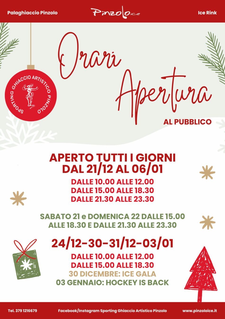 Palaghiaccio di Pinzolo: Orari di apertura dal 21 dicembre al 6 gennaio 2025