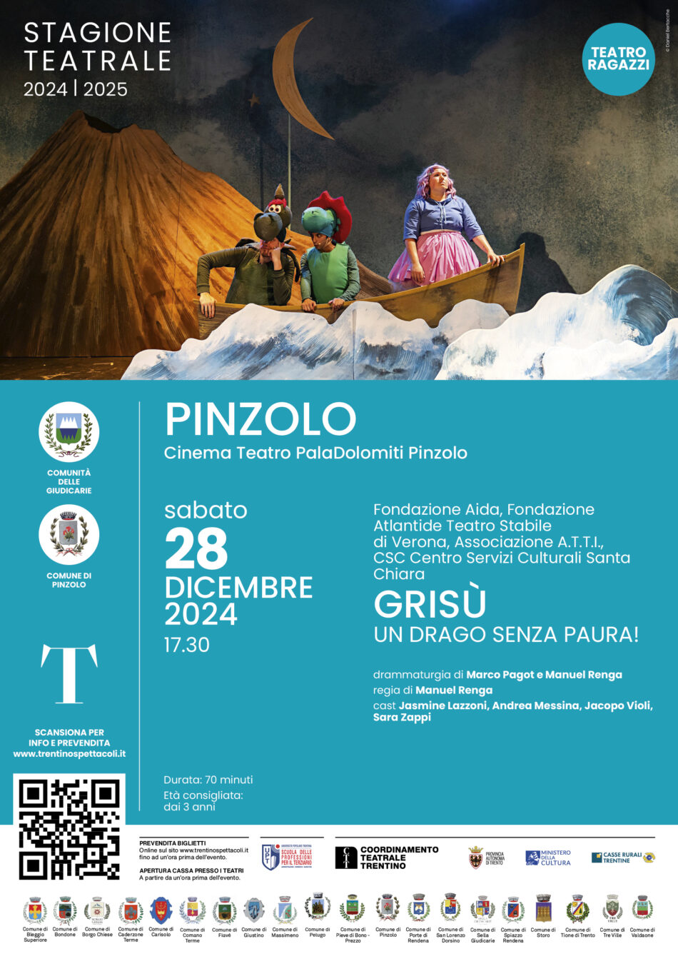 Pinzolo Sabato 28 dicembre ore 17.30 “Grisù Un drago senza paura!” al Paladolomiti