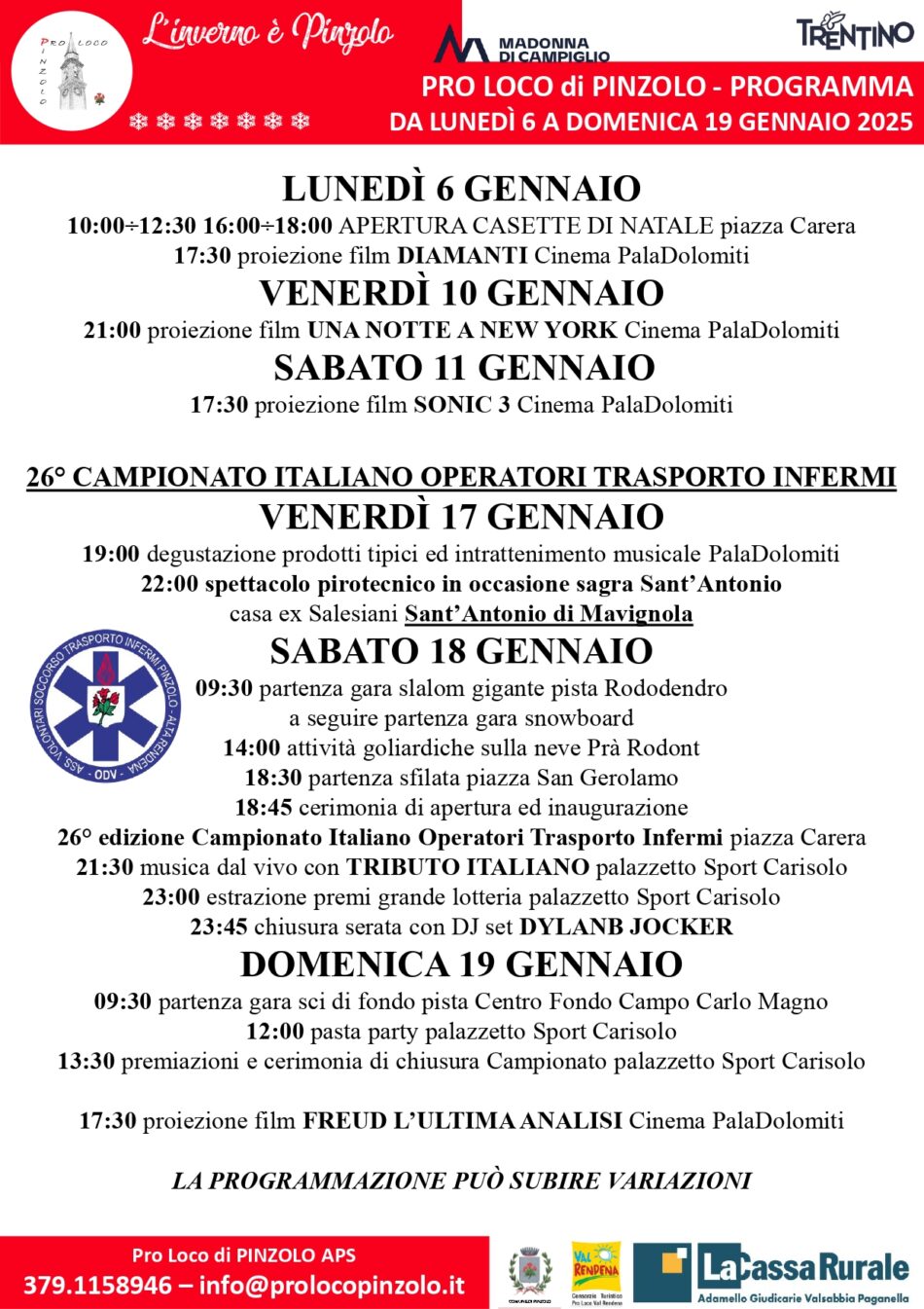 L’Inverno è Pinzolo: Manifestazioni dal 6 al 19 gennaio 2025